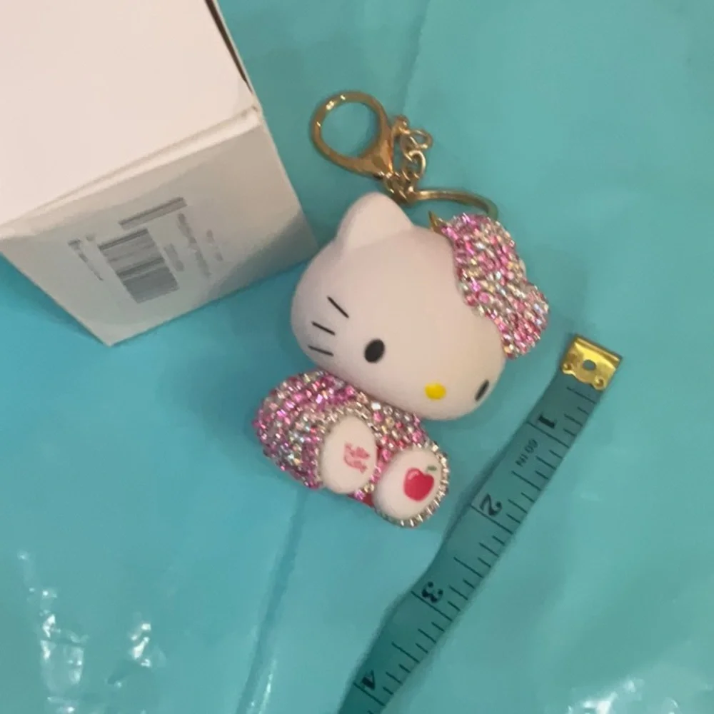 Hello Kitty Pink and White w/Pink Rhinestone Keychain/Purse Charm 3” x 2.5”